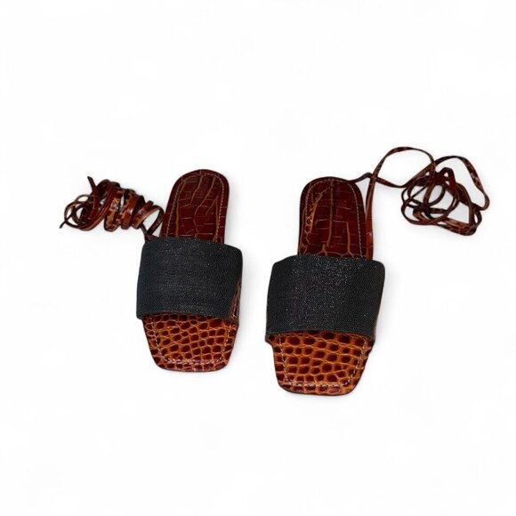 Brunello Cucinelli Women's Orange & Brown Croc Embossed Flat Sandals Sz 37 NWOB - Picture 5 of 16